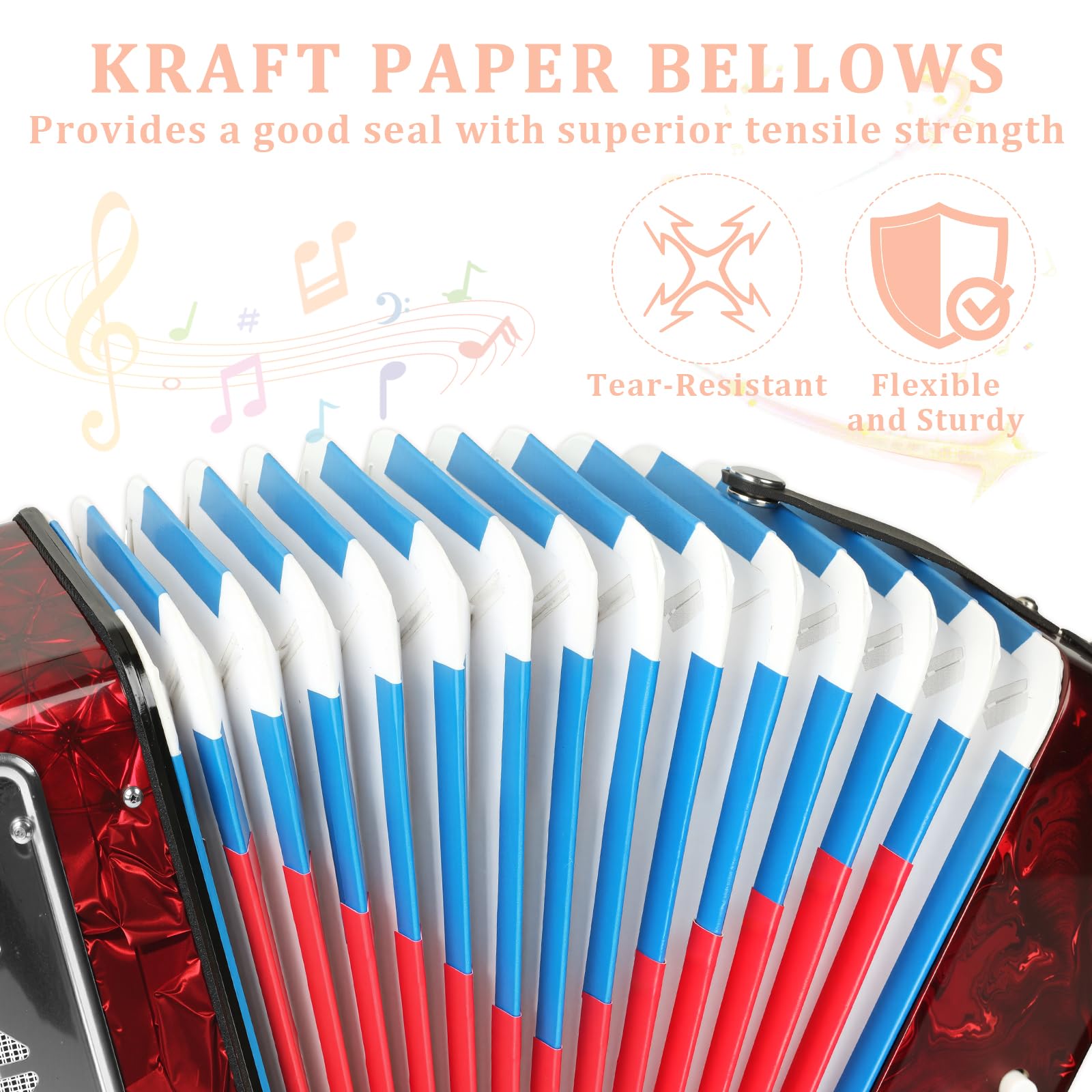Lotkey 17 Key Piano Accordion, 8 Bass Kids Accordion, Celluloid Body, Metal Cover Accordions Louder Clearer Timbre Than Plastic, Lightweight Design for Children, Beginners to Practice (Red)