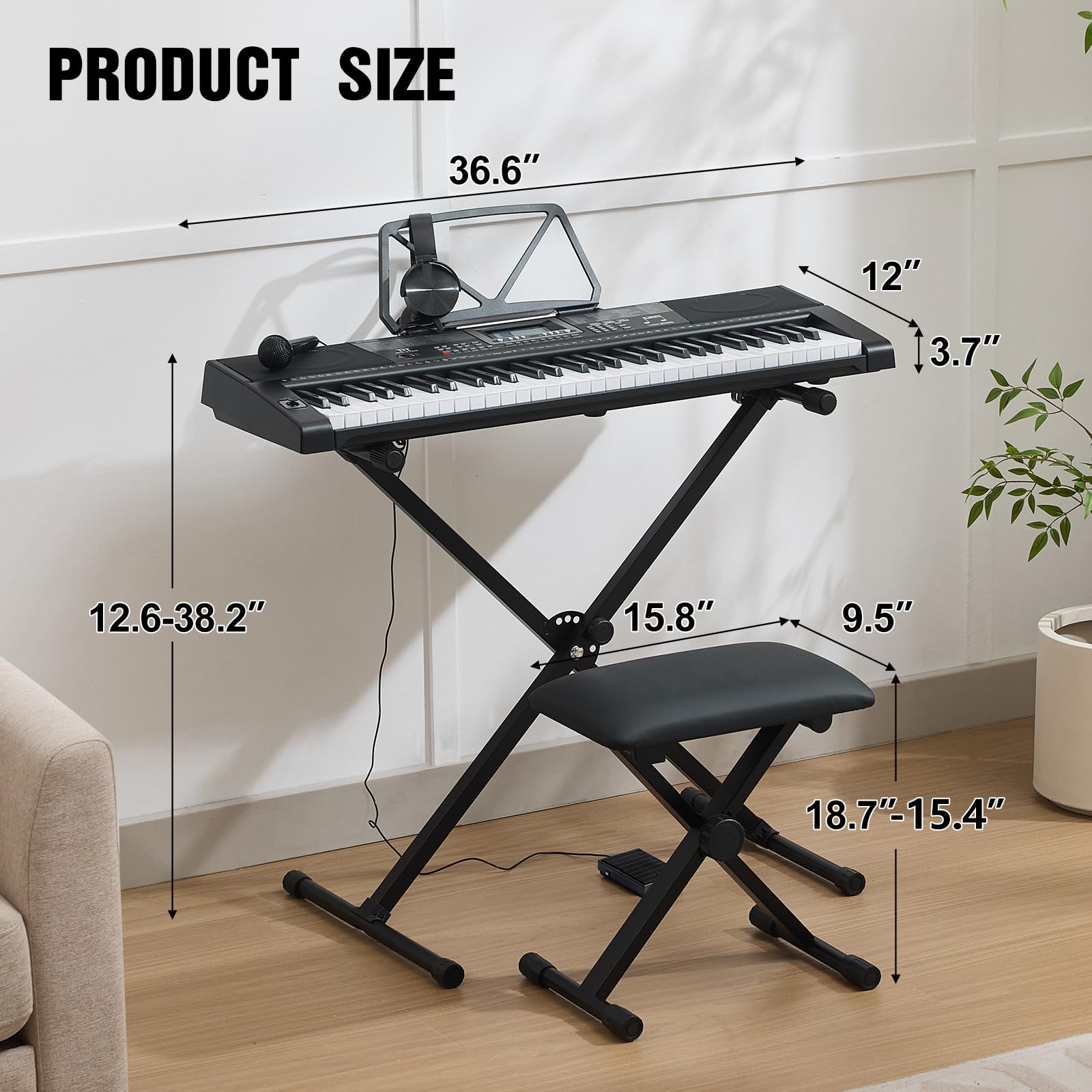 MUSTAR Piano Keyboard, 61 Key Keyboard Piano Electric Piano with Stand, Touch Sensitive Keyboards Piano 61 Key for Beginners, Headphones, Microphone, MP3/USB/LCD Screen, Holiday Birthday Gifts