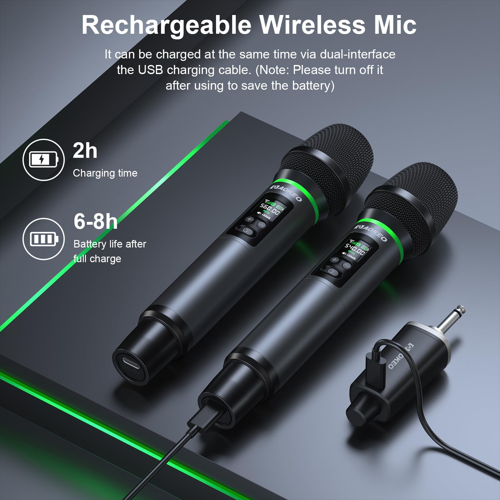 Aokeo Wireless Microphone, AK-22P Metal Wireless Mic Set with Case, Handheld Cordless Dynamic Microphones for Singing, Karaoke, Church, DJ, 130ft Range