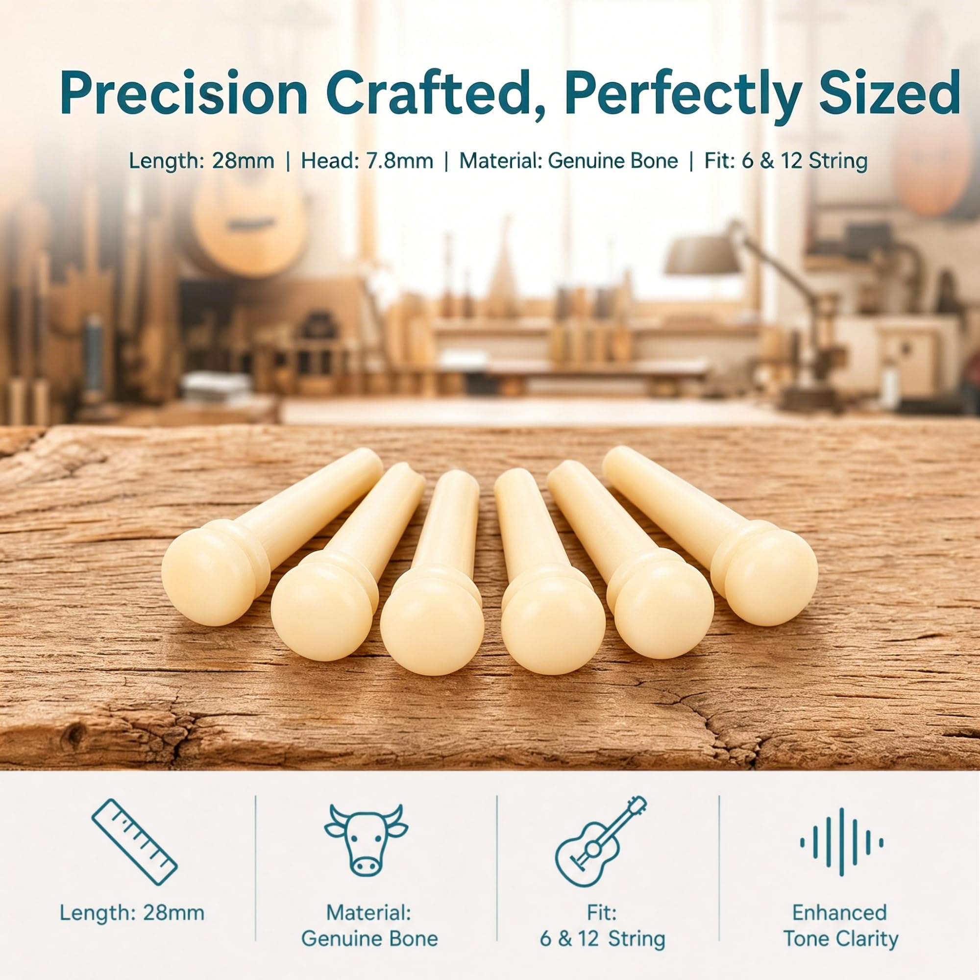 Miwayer Guitar Bone Bridge Pins Real Bone Unbleached Vintage Style Replacement Parts for 6 & 12 String Acoustic Guitar (Unbleached Pure Bone)