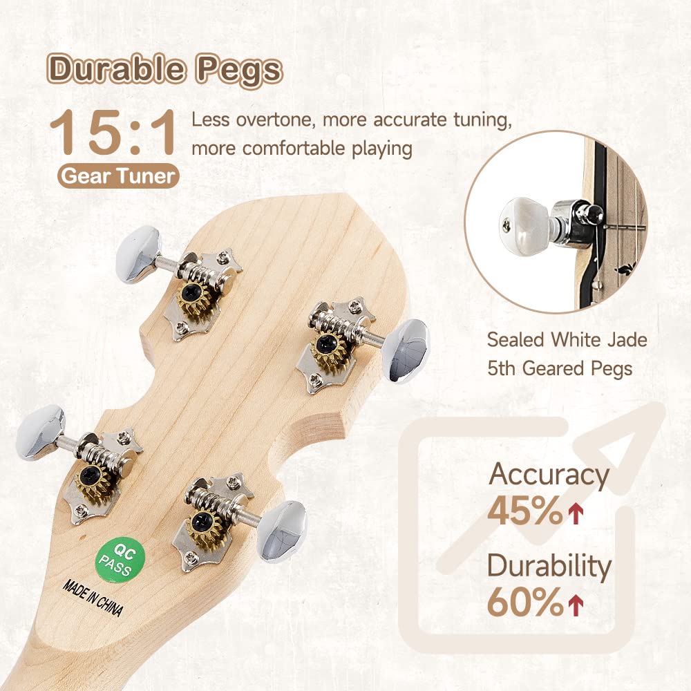 Mulucky 5 String Open Back Banjo MB1101, Maple 24 Brackets Remo Head Kit