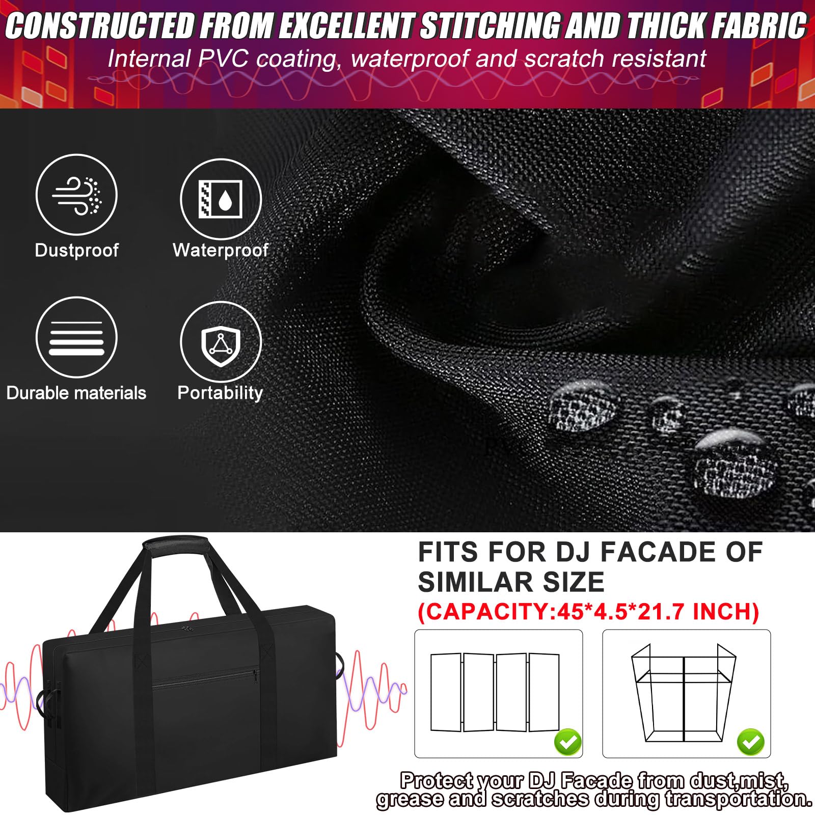 Heavy Duty Water-Resistant DJ Facade Booth Carrying Bag 48″Lx 5.5″W x23.6″H