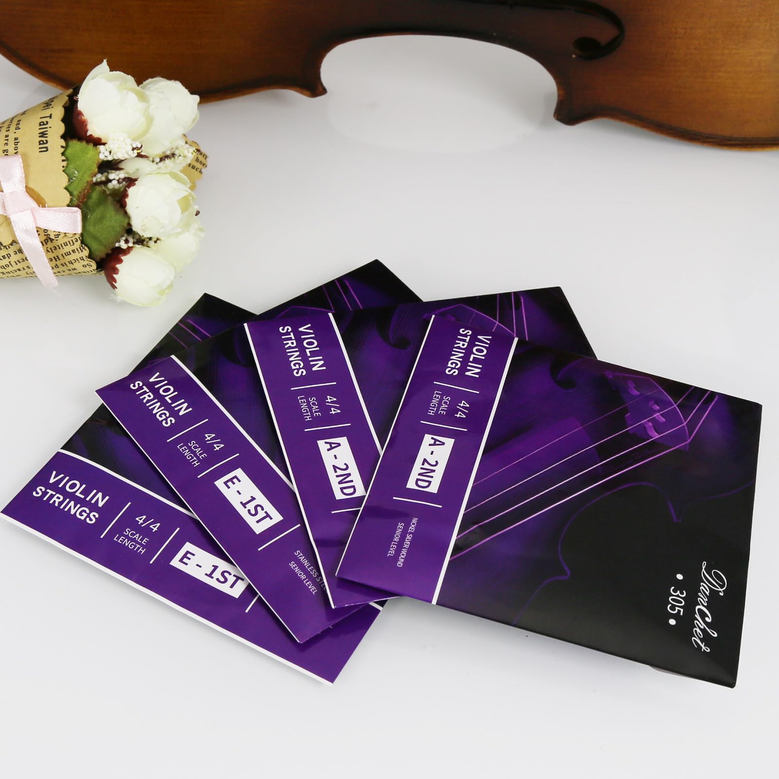 Danchet Violin Strings 4/4 E1. 2 pcs & A2. 2 pcs Senior Level, Ball End, Stainless Steel and Nickel Silver Wound 305…