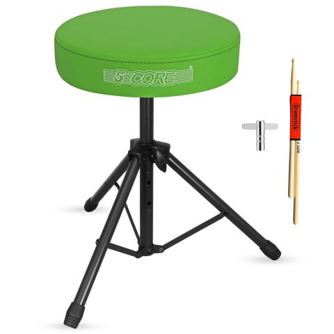 5 CORE Drum Throne Padded 3″ Seat Adjustable Drumming Stool Green