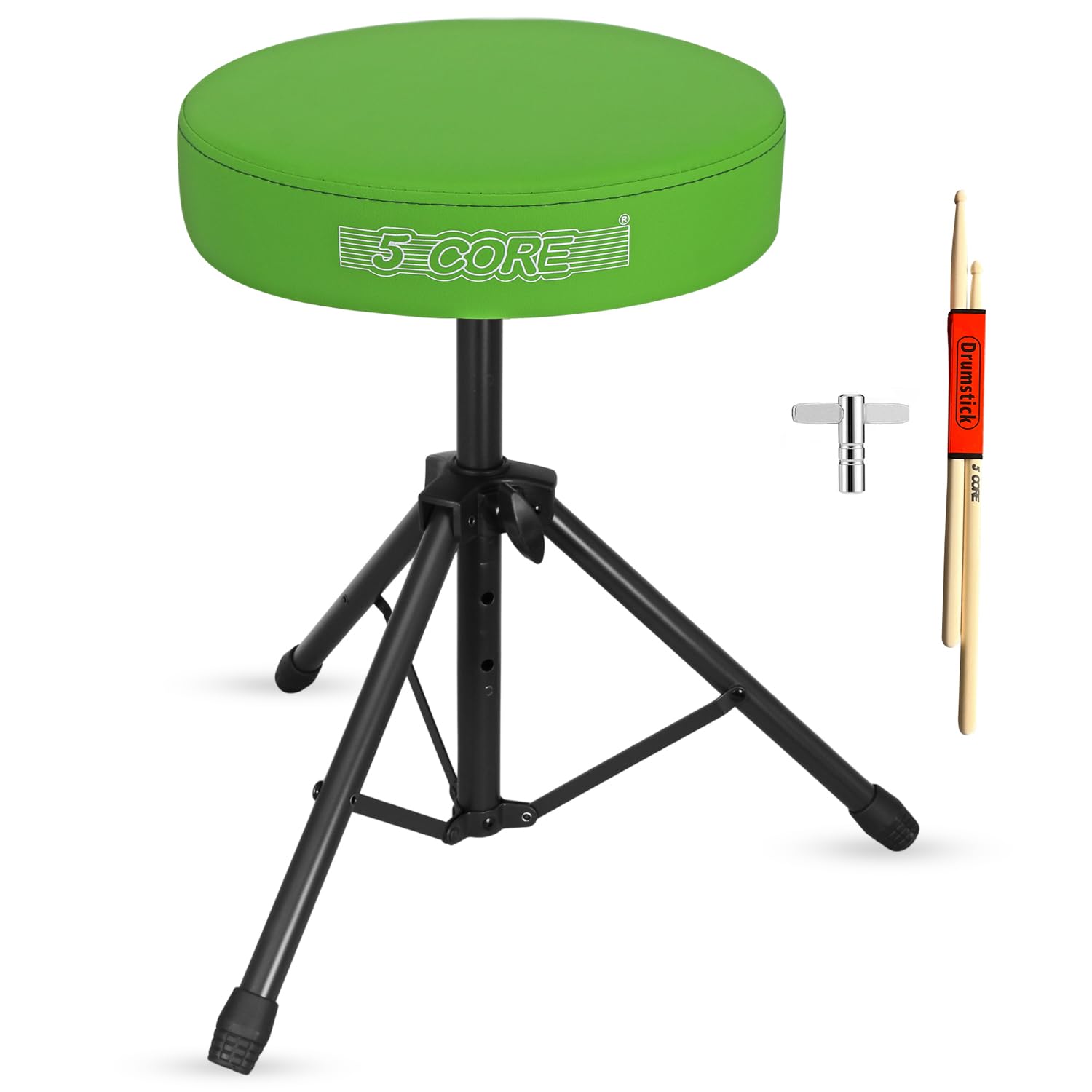 5 CORE Drum Throne Padded 3″ Seat Adjustable Drumming Stool Green