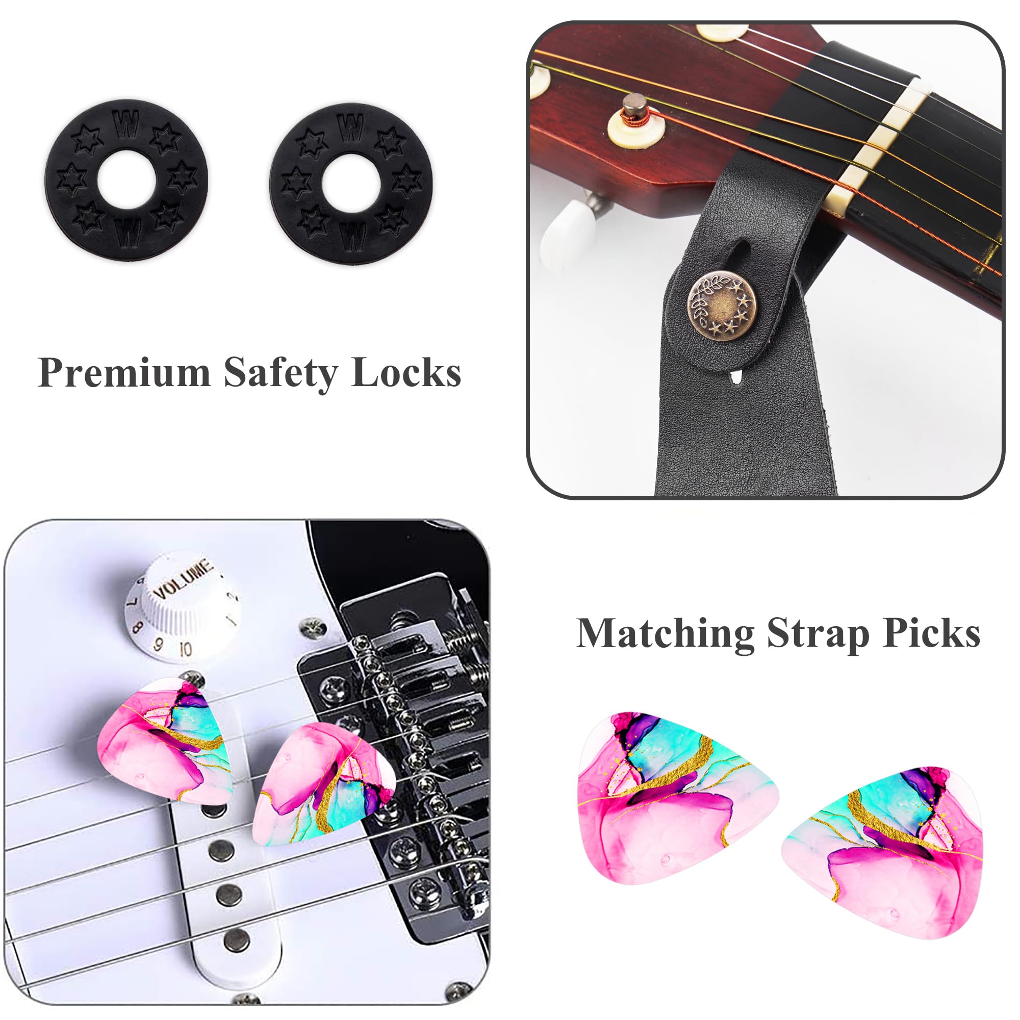 LIZIMANDU Adjustable Guitar Strap Includes 2 Strap Locks & 4 Matching Picks.Leather ends Shoulder Strap Suitable for Acoustic,Electric,Gift for Guitarist(1-Splash Ink2)