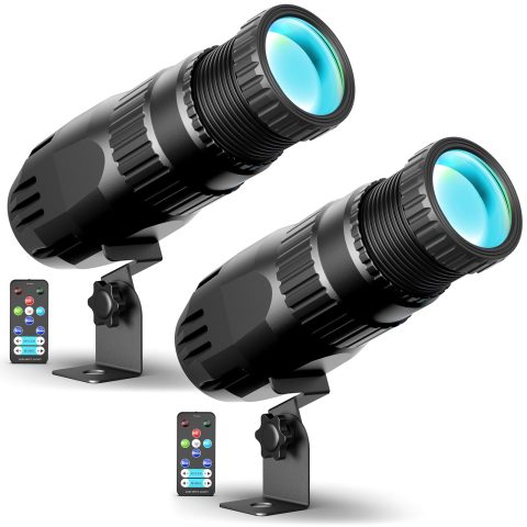 20W Pinspot Light with Remote,RGBWYP+Cyan LED Beam Spot Lights,Ultra Bright Mirror Disco Ball Spotlight Stage Light for DJ Disco Party Bar Club Show Wedding Children’s Theater (Green, 4 Pack)