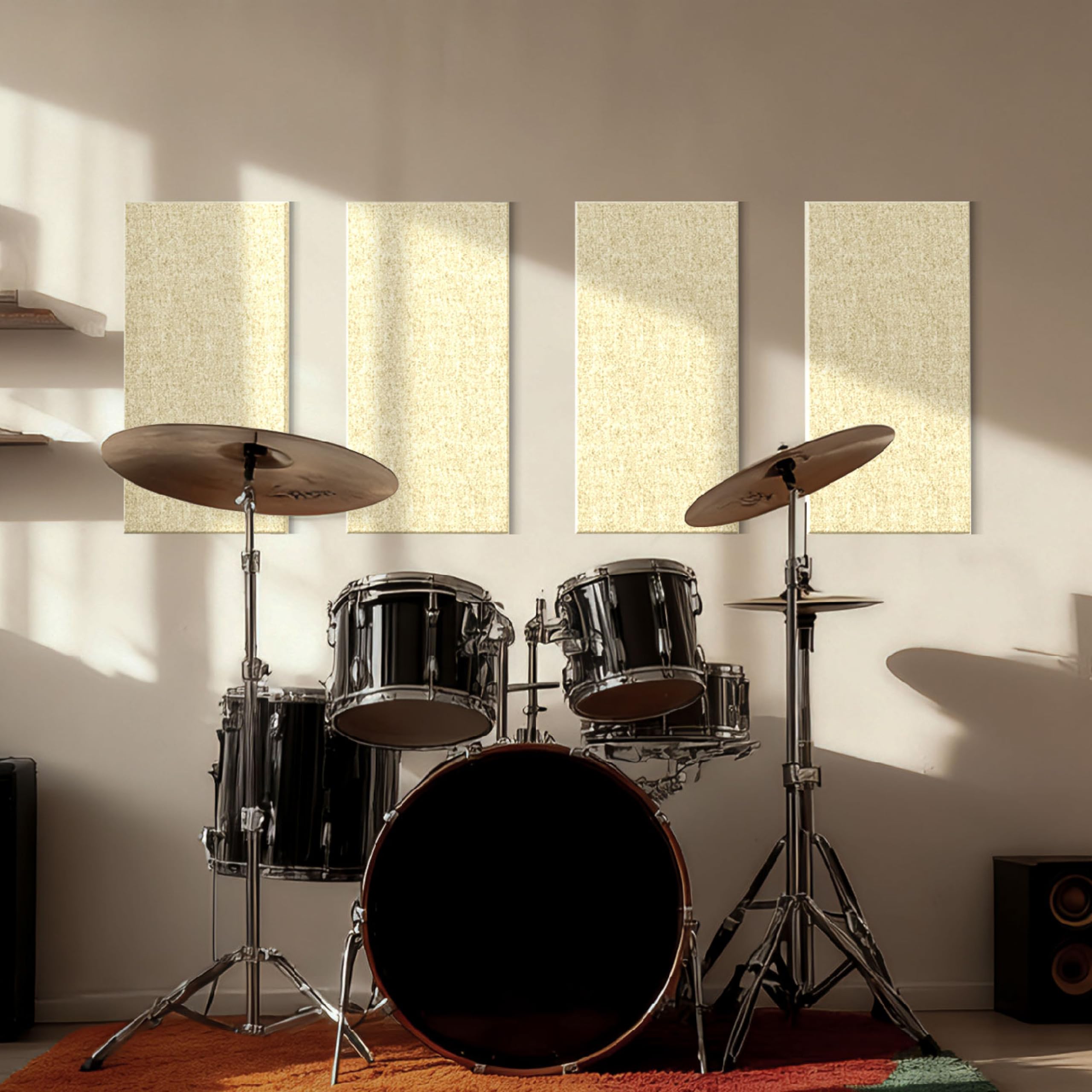 Reverbeon 4PCS Acoustic Panels, 24″x12″ Acoustic Panels for Walls, Self-Adhesive Sound Absorbing Panels for Home, Office, Studios (Khaki Beige)