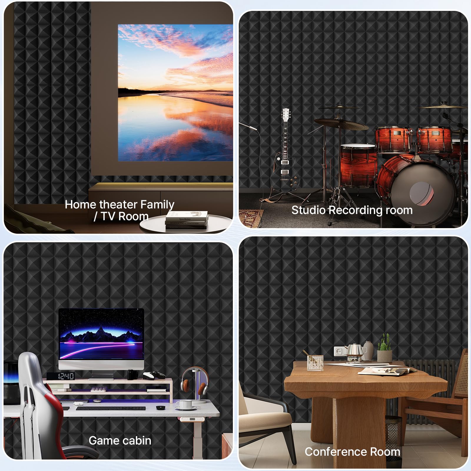 JBER 2 Pack Acoustic Foam Panels, Pyramid Sound Proof Foam Panels for Walls