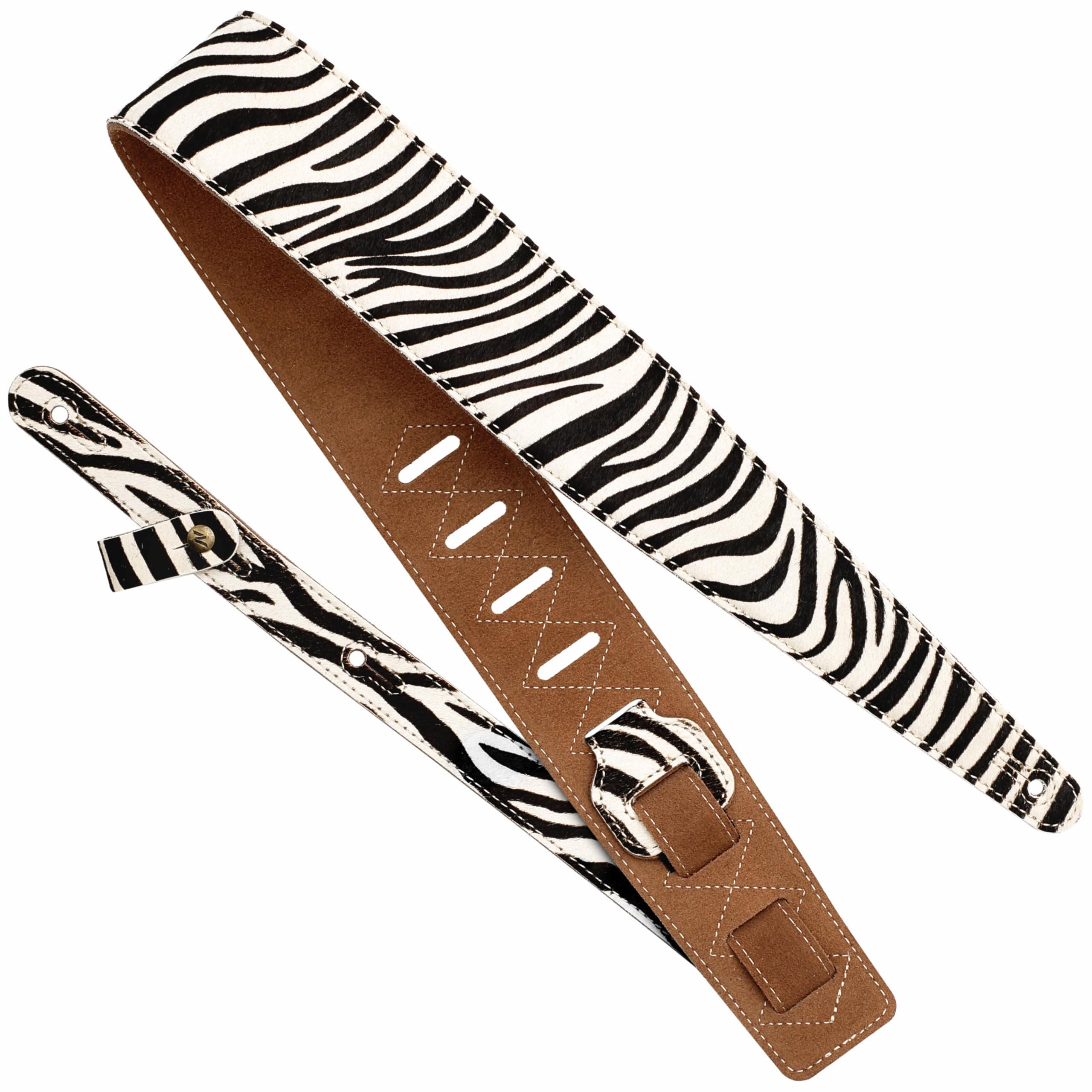 Nefelibata Guitar Strap 2.5″ Zebra print Horsehair Leather Guitar Straps with Foam Padding for Bass, Electric, and Acoustic Guitars
