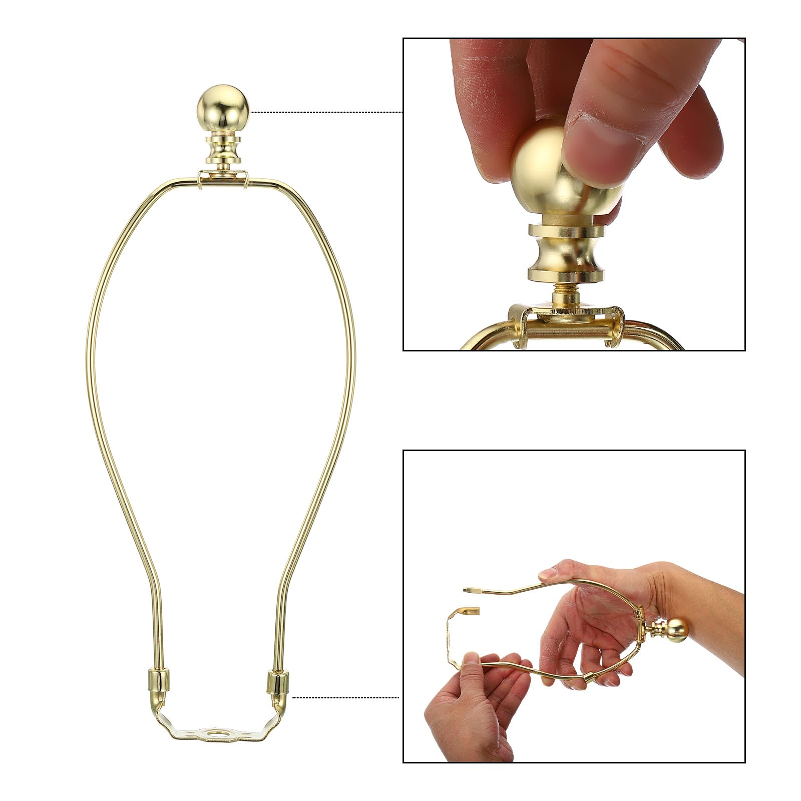 PATIKIL 10.5 Inch Lamp Harp Kit with Finial, 1 Set Detachable Shade Bracket Holder, DIY Lighting Accessories for Table Floor Lamps, Gold Tone
