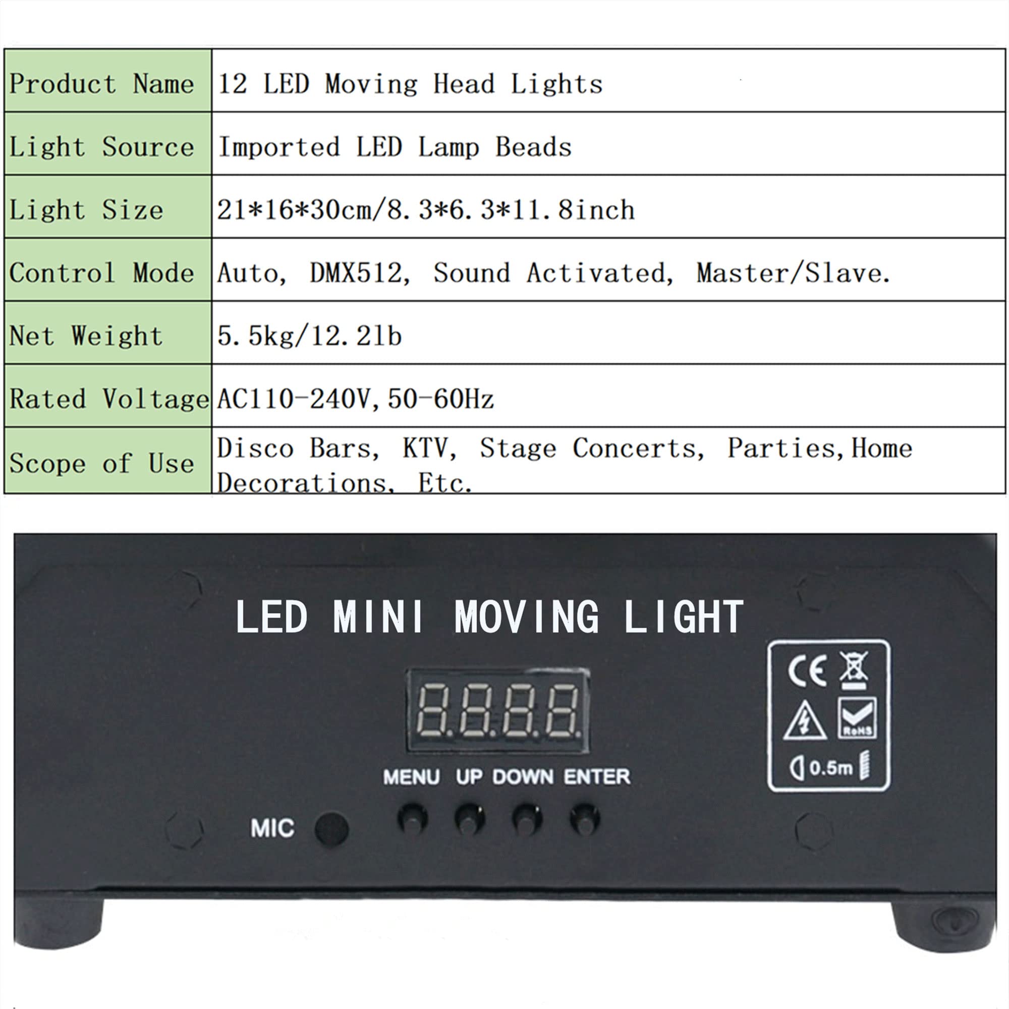 YANGHOPES Moving Head Stage Lights Professional DMX512 DJ Lights Sound Activated for KTV Disco Party Wedding Concert Festival