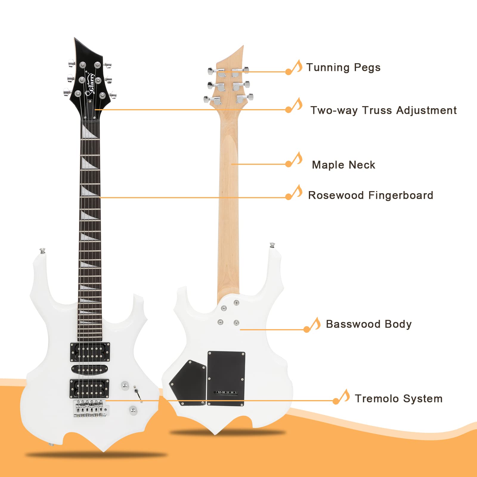 Glarry Cool Burning Fire Style Electric Guitar Christmas gift for Beginner Guitar Lover with Accessories Pack (white)