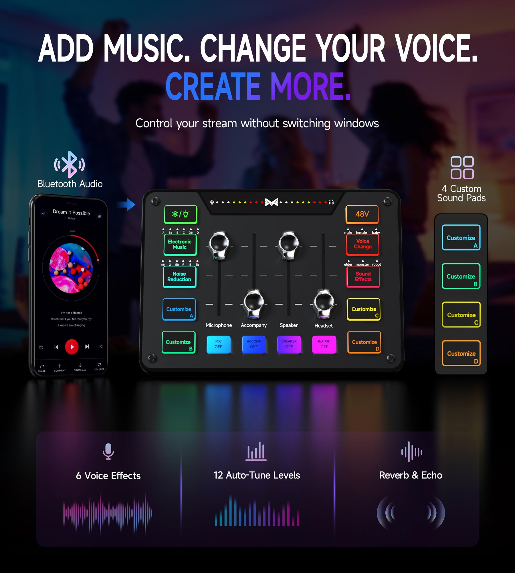 MAILANGSHI Gaming Audio Mixer for Streaming, XLR Mixer with Noise Reduction