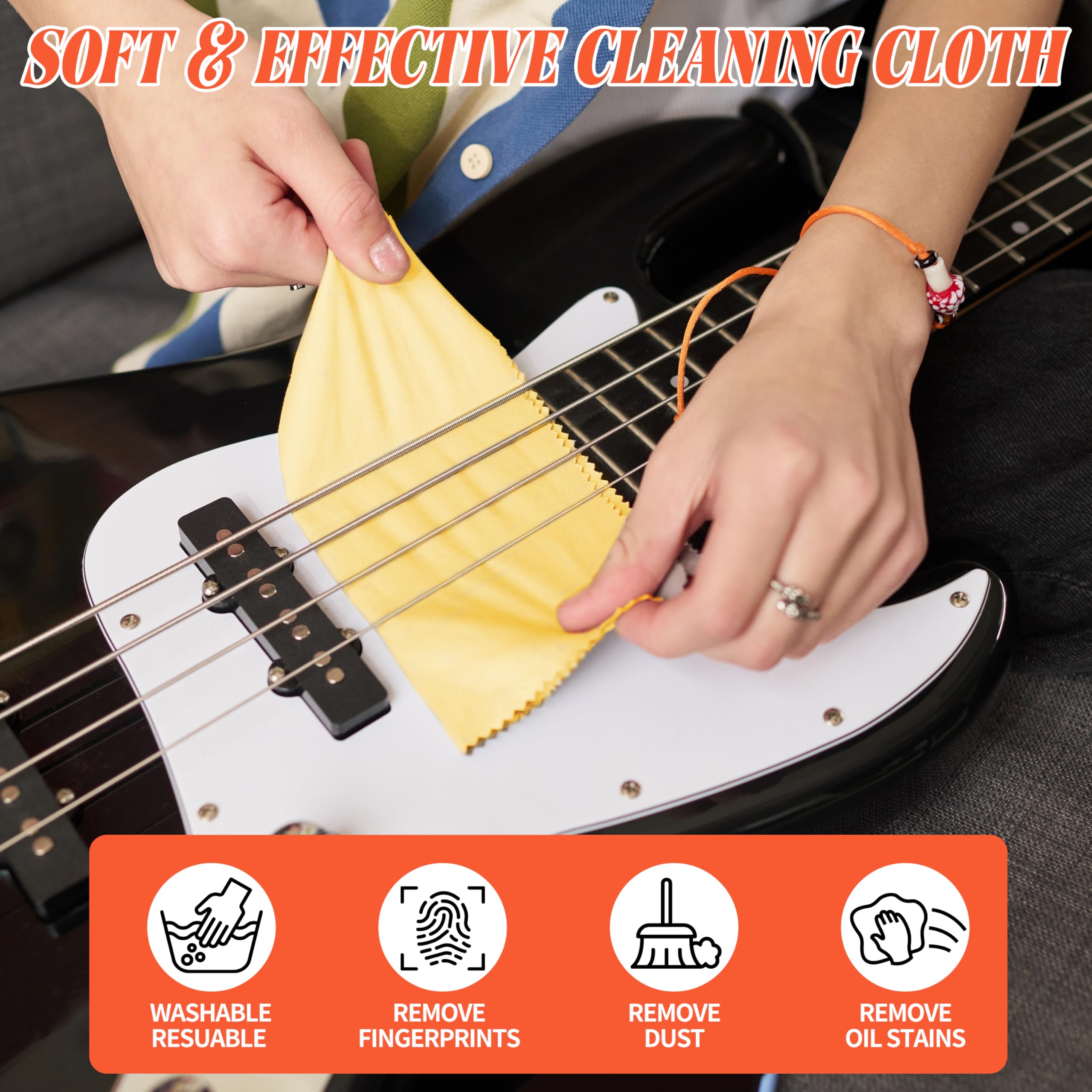 9 Pack Guitar Cloths, 12″x12″ Microfiber Flute Suede Cleaning Cloth for Musical Instruments Plush Polishing Cloths for Guitar Violin Piano Clarinet Trumpet Sax Universal