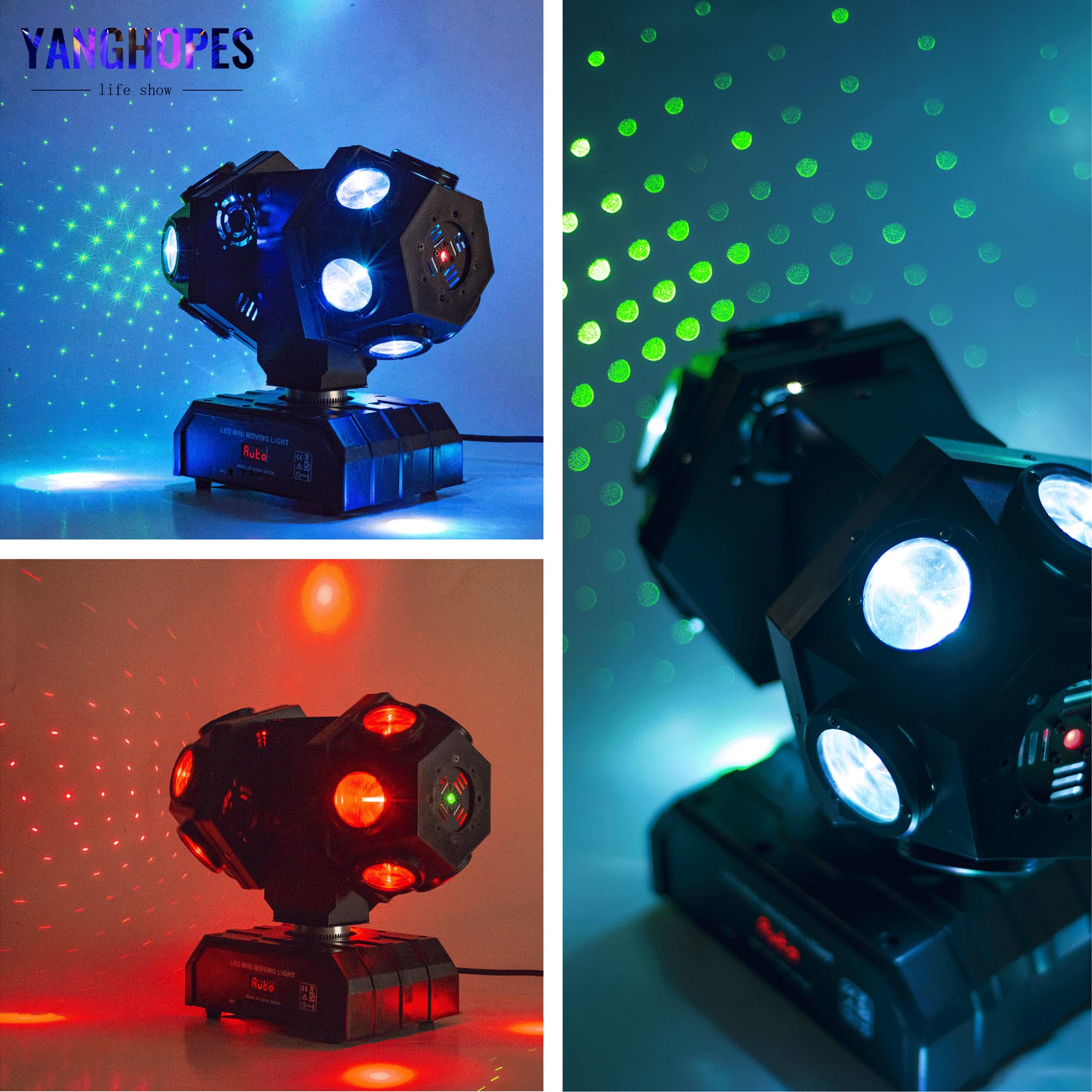 YANGHOPES Moving Head Stage Lights Professional DMX512 DJ Lights Sound Activated for KTV Disco Party Wedding Concert Festival