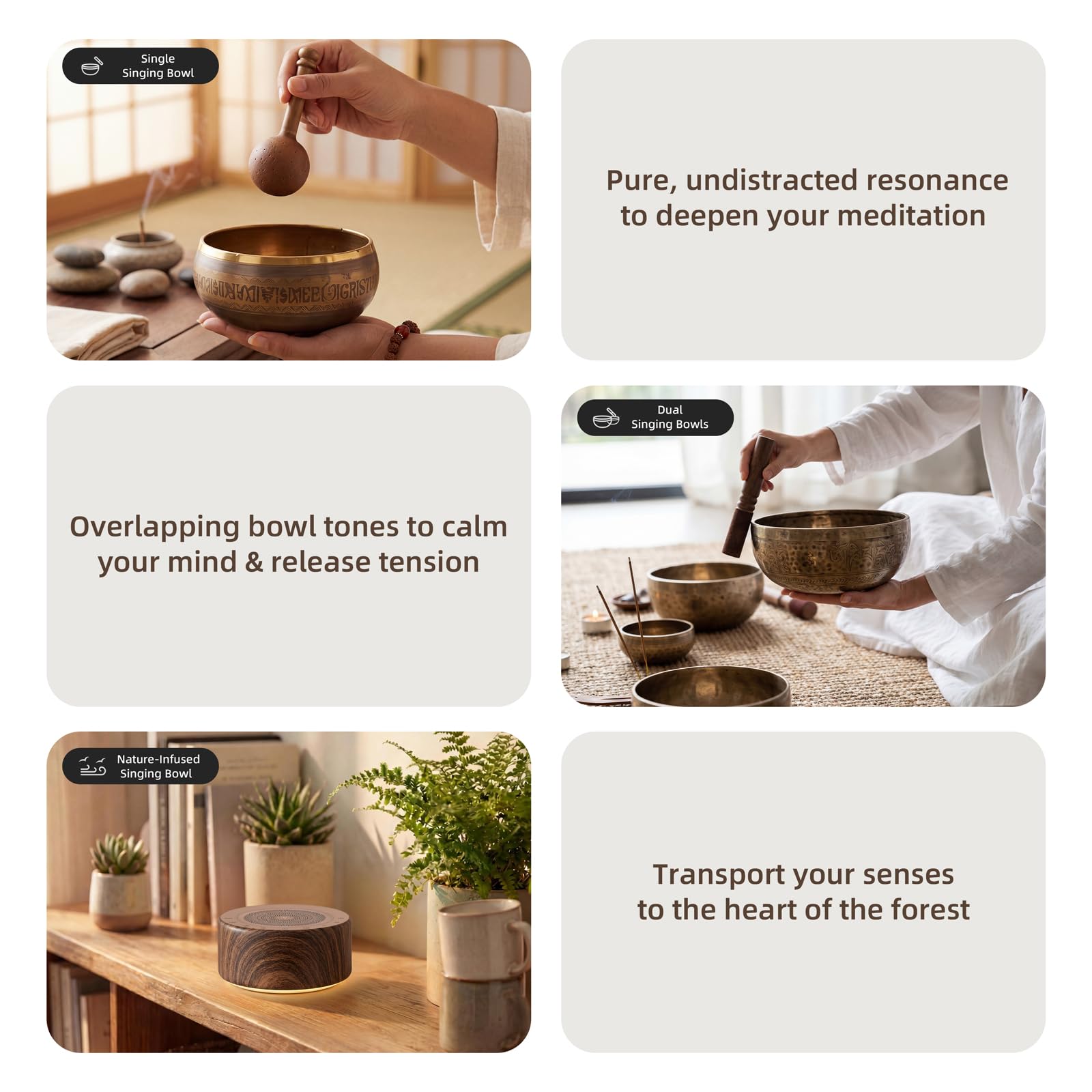 Tibetan Meditation Singing Bowl Sound Machine, 11 Authentic Singing Bowl & Relaxing Sounds, Premium Wood-Style Design, 7-Color Night Light, Timer & Memory, for Meditation, Yoga, Sleep & Mindfulness