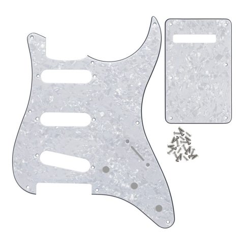 FLEOR SSS 8 Hole ST Guitar Pickguard Backplate Tremolo Cavity Cover with Screw for Vintage ST Style Guitar Parts, 4Ply White Pearl