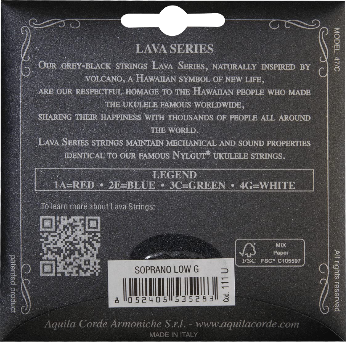 Aquila Lava Soprano Ukulele String Set Low G Tuning