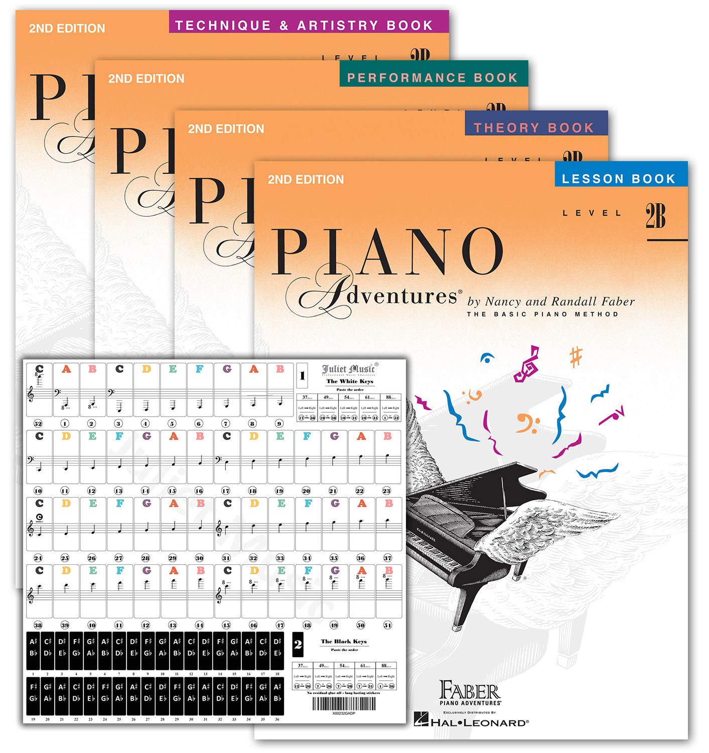 Piano Adventures Level 2B Learning Set By Nancy Faber – Lesson, Theory, Performance, Technique & Artistry Books & Juliet Music Piano Keys 88/61/54/49 Full Set Removable Sticker