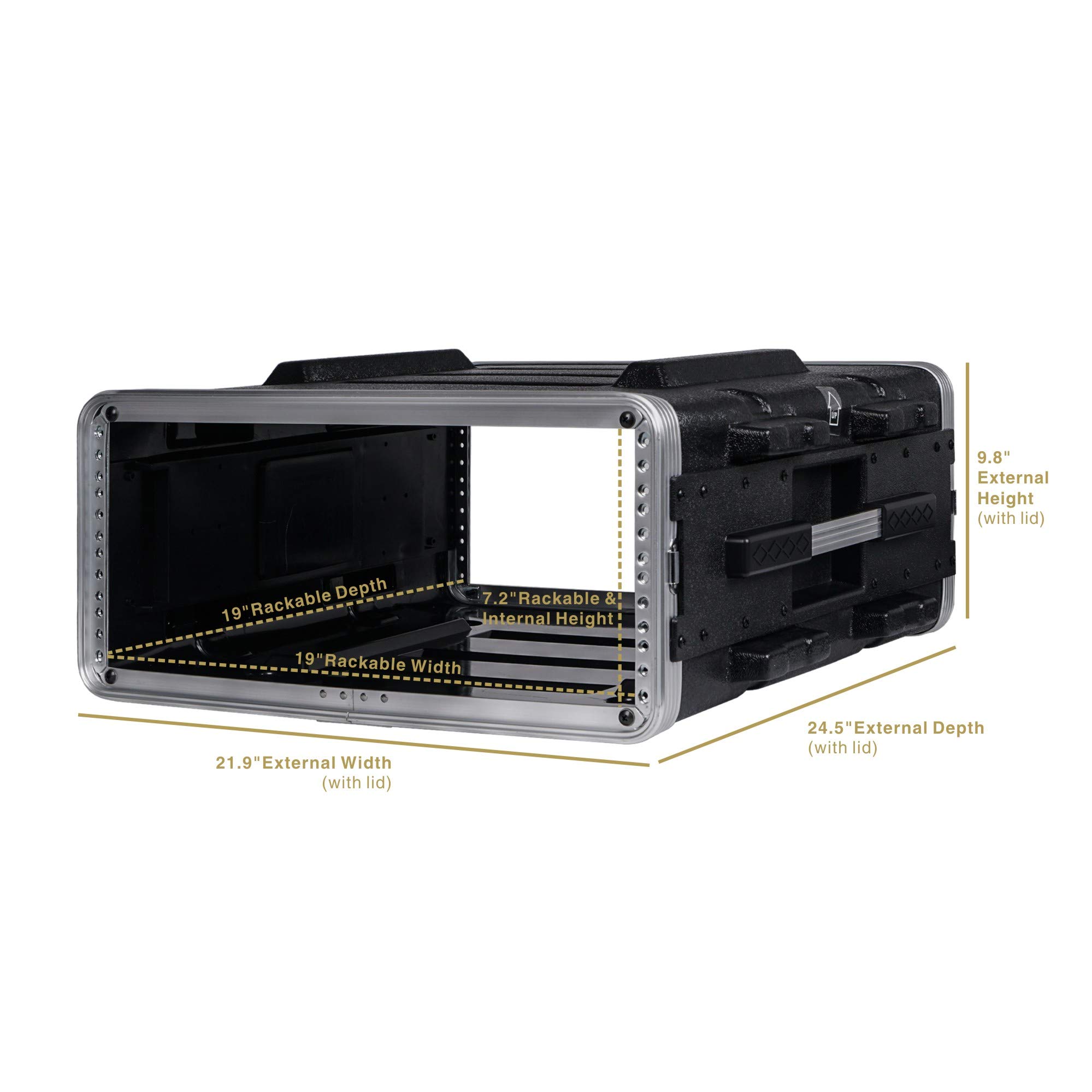 Sound Town Lightweight 2U PA DJ Rack/Road Case with ABS Construction, 19” Depth and Heavy-Duty Latches (STRC-A2U)