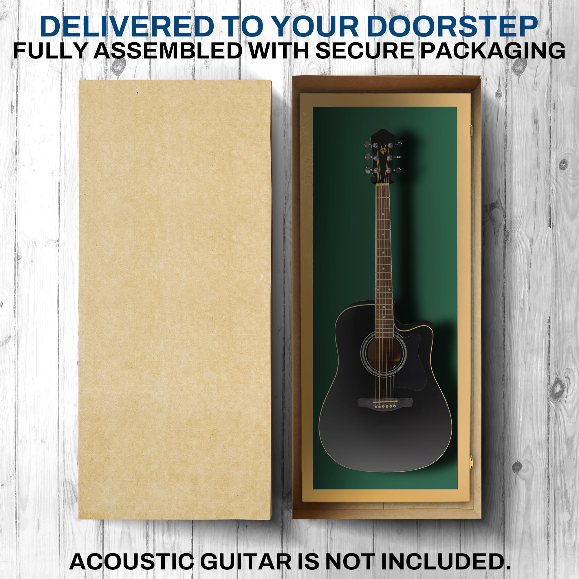 PENNZONI Acoustic Guitar Display Case – Acrylic Acoustic Guitar Case – Guitar Display Case Wall Mount Made from Hardwood Frame & Clear Acrylic – Golden Oak w/Felt Green