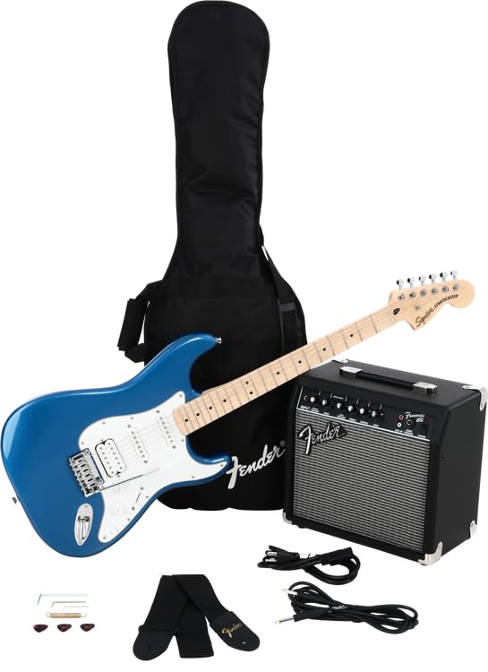 Fender 0372820002 Squier Affinity Series Stratocaster Electric Guitar Kit, Lake Placid Blue
