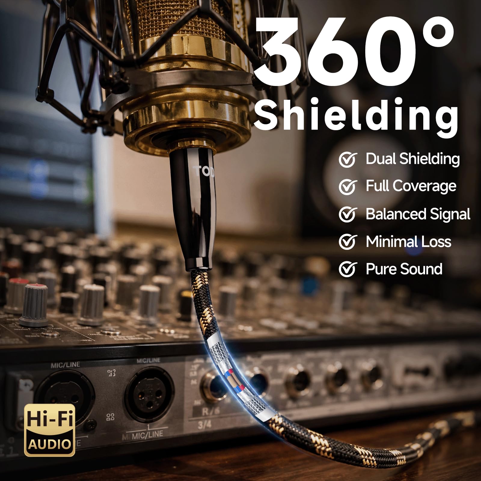TODN 1pcs Shielded XLR Balanced Microphone Cable Audiophile 10ft with OCC