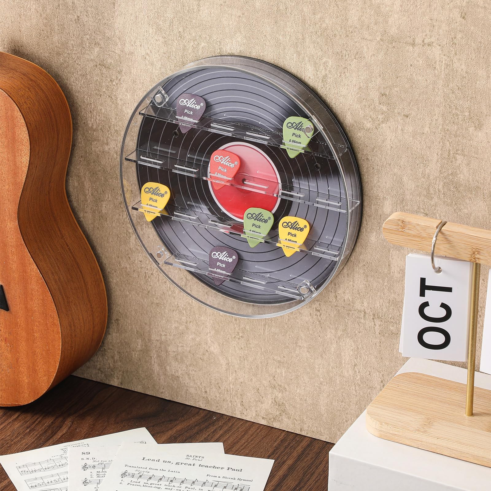 Fiwochic 20 Slots Guitar Pick Wall Mount Display Case 9.5″ Dia Acrylic Guitar Picks Storage Holder Box Black Music Accessories Gifts for Musician Lover Player Room Desktop Decor No Picks