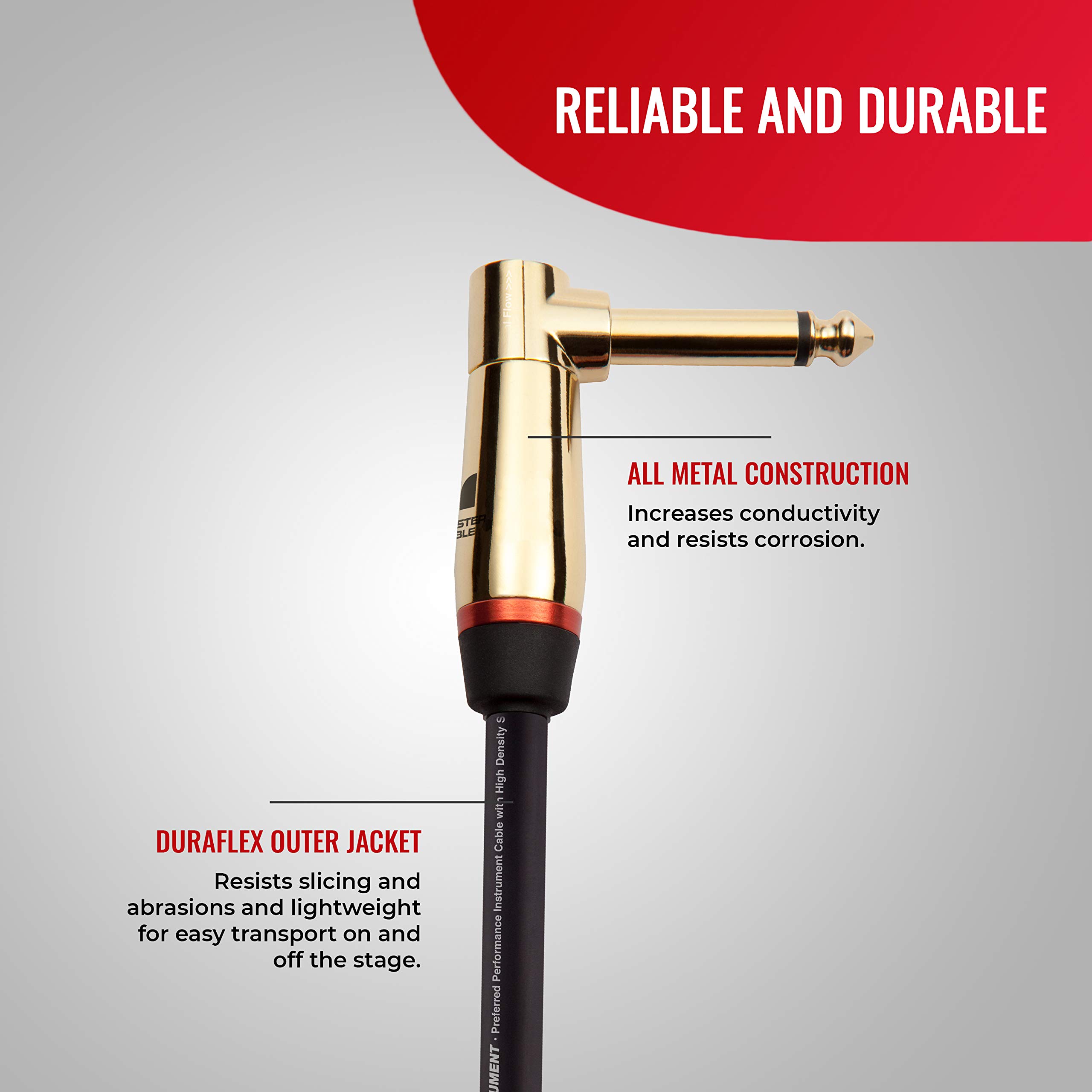 Monster Prolink Rock Instrument Cable – 8 in Right Angle to Right Angle for Electric Guitar – 95% Copper Braided Shielded