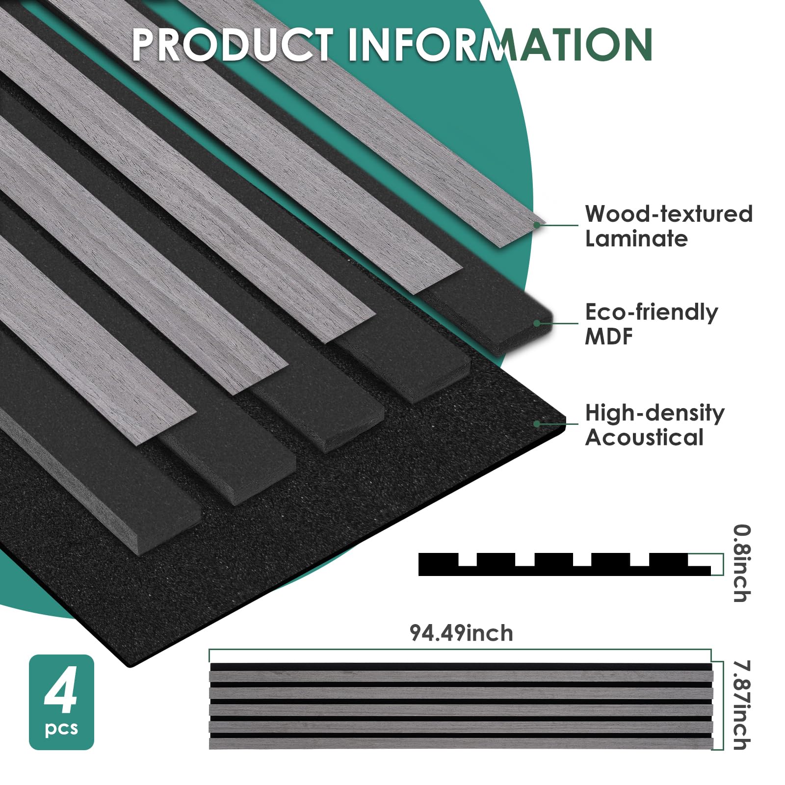 VallisCo 8-Piece Wood Slat Acoustic Panels for Stylish Interior Decor & Noise Reduction – 47.2″ x 7.87″ 3D Solid Wood Wall Panels for Ceiling and Wall, Covers 20.66 Sq Ft, Walnut