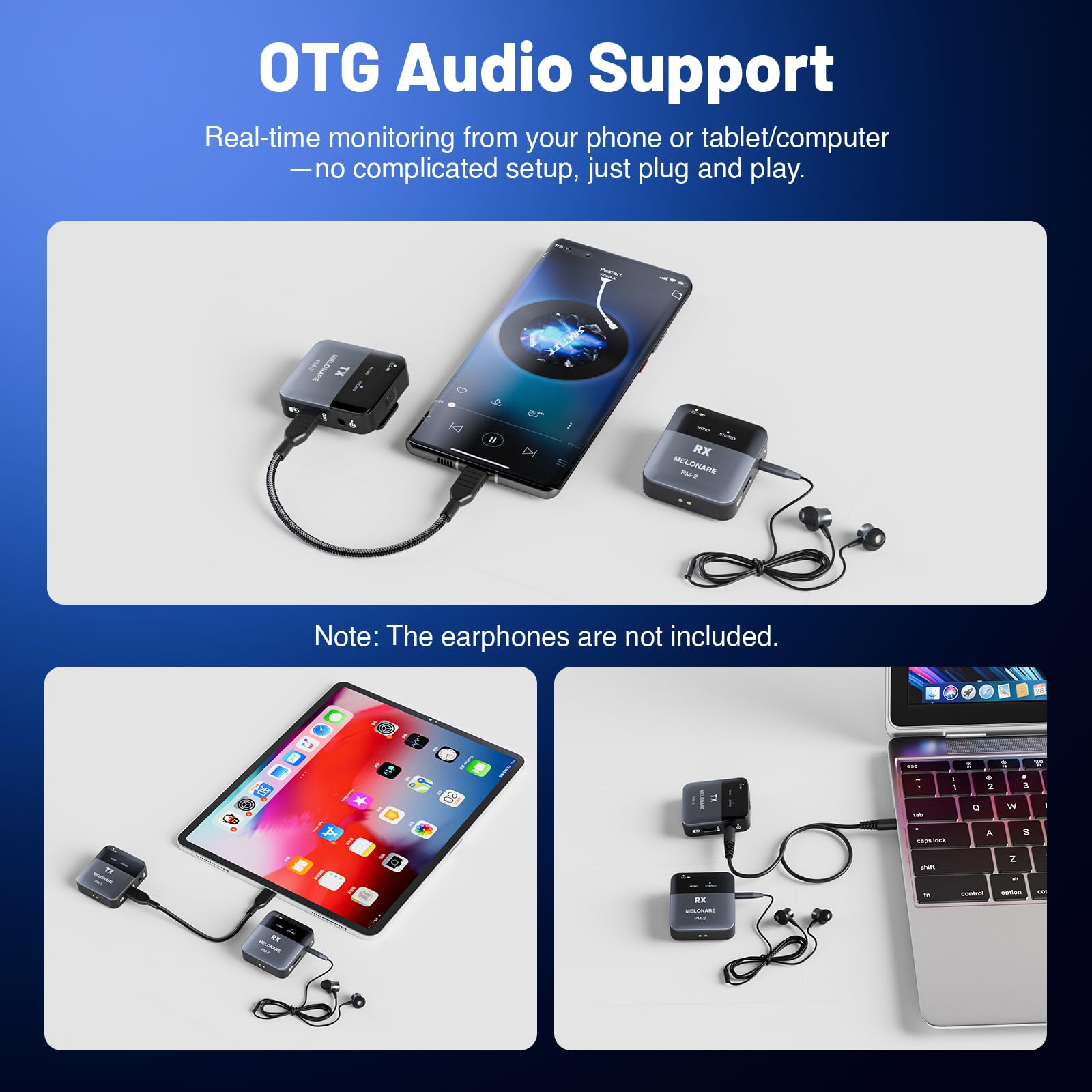 MELONARE Portable Wireless in Ear Monitor System with Charging Case PM-2