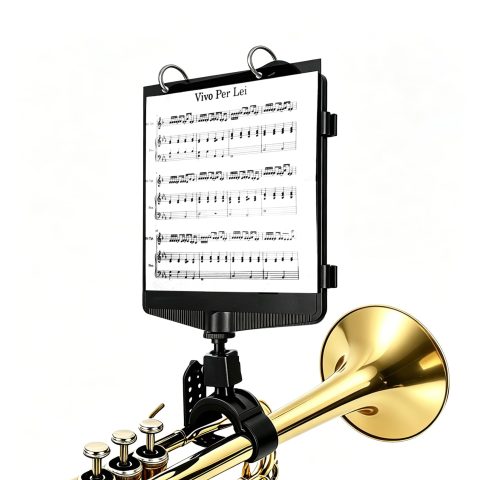 Trumpet Lyre Flip Folder, 2-in-1 Marching Band Music Holder for Snare Drum
