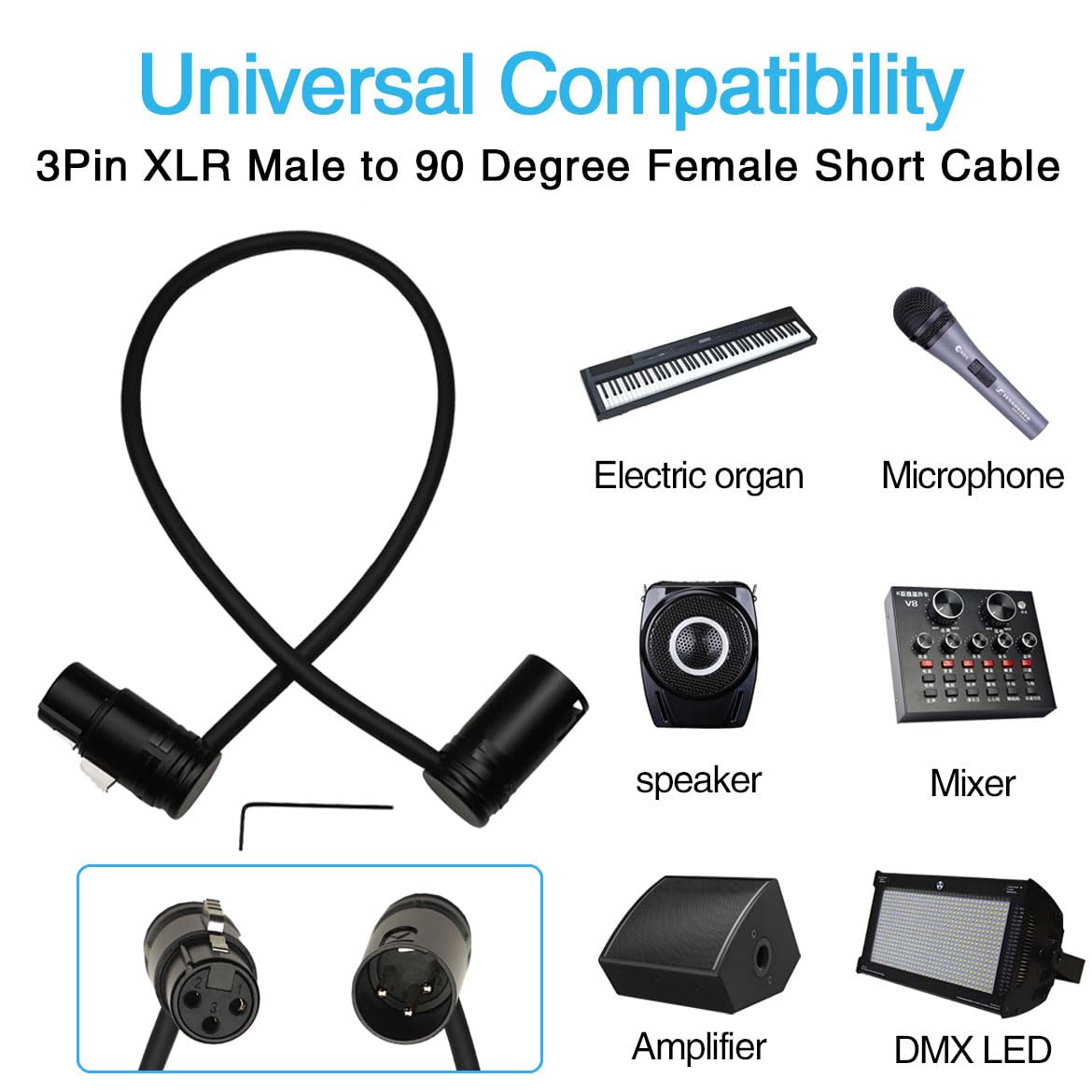 Kicada 1.3FT XLR Male to XLR Female Mic Cable – Adjustable Angle, Low Profile, 3 Pin Balanced Shielded Mic Cord
