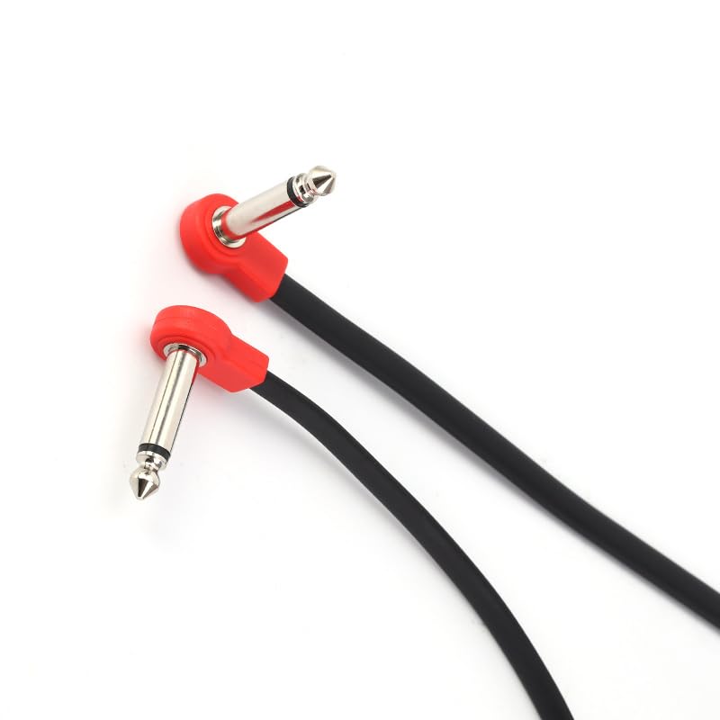 Freleaf Professional Flat Guitar Patch Cables, Noise Free, Save Space, 1/4″ TS Right Angle for Guitar Effect Pedals, 6IN 2 Pack, Red