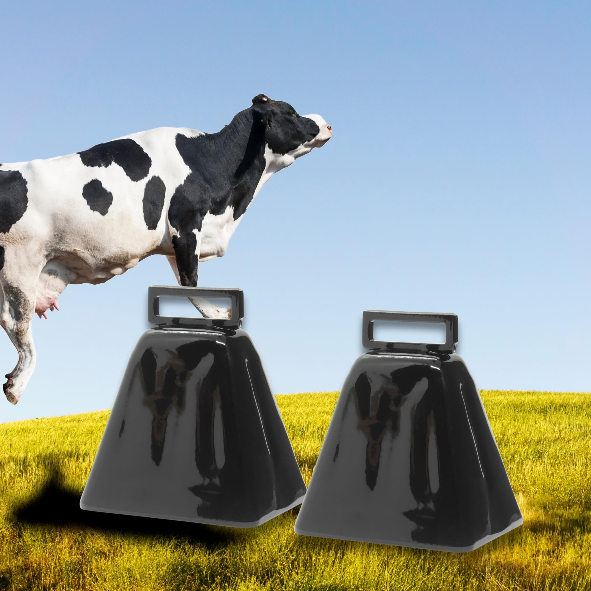 Bevin Bells Long Distance Cow Bells 10LD (Black) | Made from Steel | Loud Noise Makers | w/Black Strap Around The Handle | Made in USA