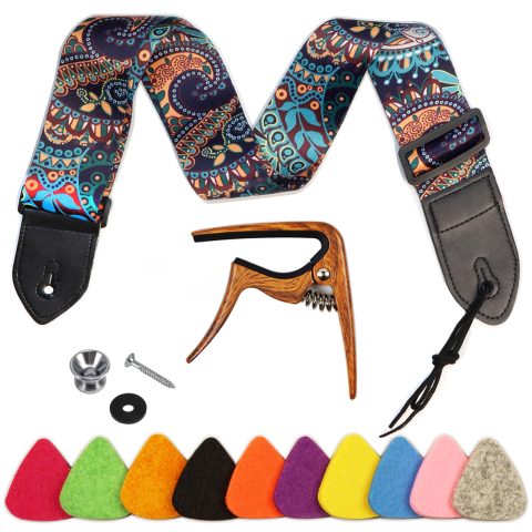 Junlego Ukulele Strap With Ukulele Capo And 10 Color Ukulele Picks Shoulder Strap for Ukulele or Small Size Guitar Length Adjustable (Colourful), Large