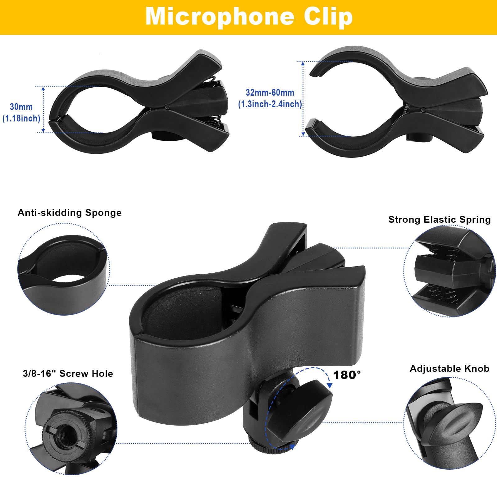 Mippko Desk Microphone Mic Stand, Adjustable Height Table Microphone Stand with Universal and Shock Mount Mic Clip, one 3/8″-16 Female to 5/8″-27 Male Adapter for Blue Yeti/BlueSnowball/SoloCast