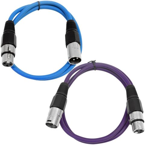Seismic Audio – SAXLX-2-2 Pack of 2′ XLR Male to XLR Female Patch Cables – Balanced – 2 Foot Patch Cord – Blue and Purple