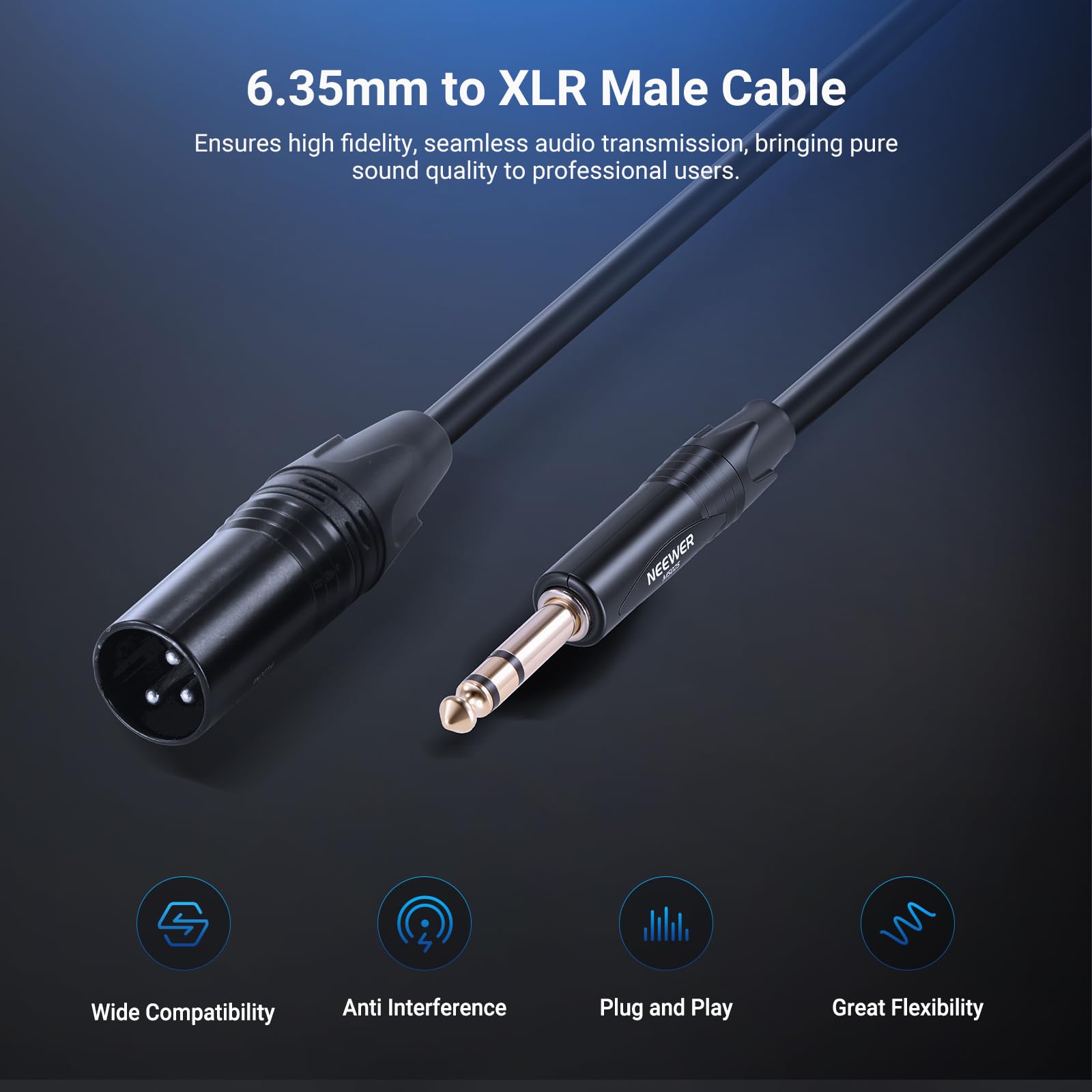NEEWER 6.35mm 1/4 TRS to XLR Male Cable, 3 ft Quarter Inch to 3 Pin XLR Balanced Signal Interconnect Patch Cord Adapter Connector for Microphone Amplifier Mixer Powered Speaker Guitar Tuner, MS026