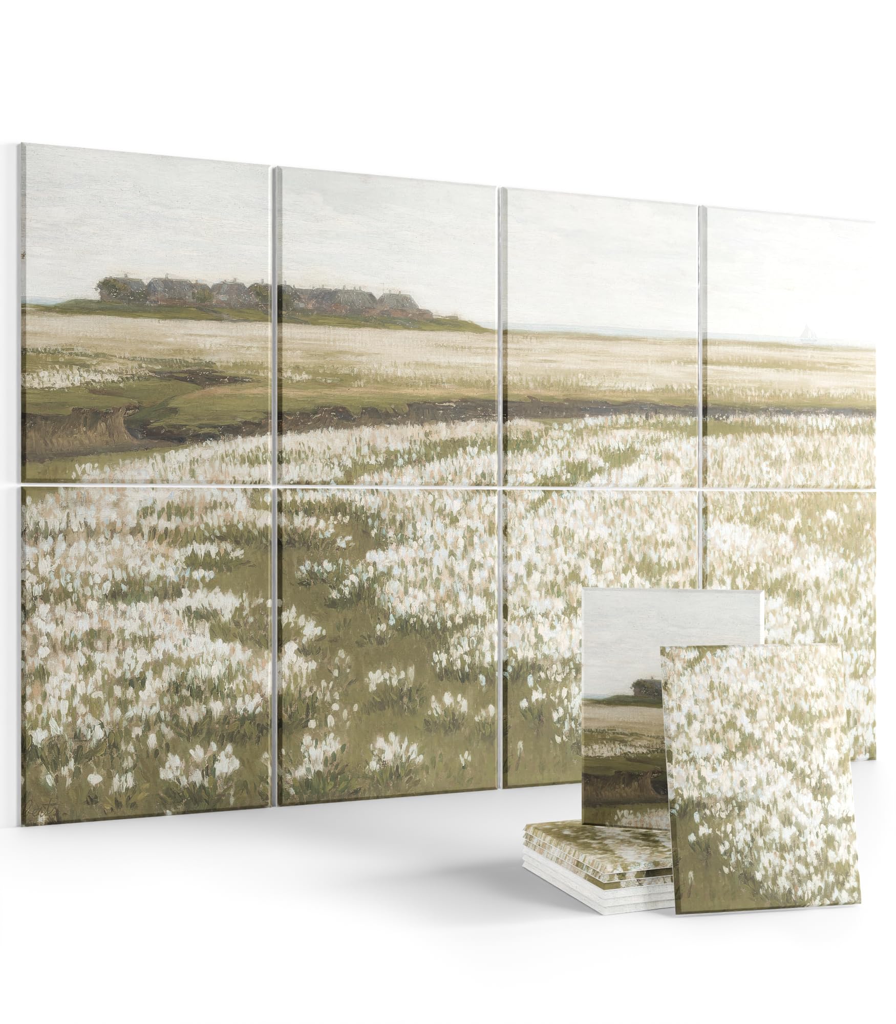 Wall Art Acoustic Panels,47”X31”Sound Absorbing Panels-8-Pack with 50 Adhesive Tabs, Panels for Living Room and Recording Studio, Offices-A Vast Summer Landscape