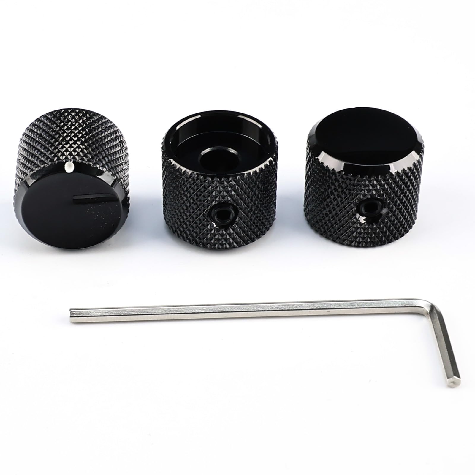 OVSAL 3Pcs Aluminum Alloy Electric Bass Guitar Knobs Speed Control 6.1mm(15/64″) Potentiometer Shaft Dome Metal Volume Tone Knobs for Electric Bass Guitar Replacement Parts (Black)