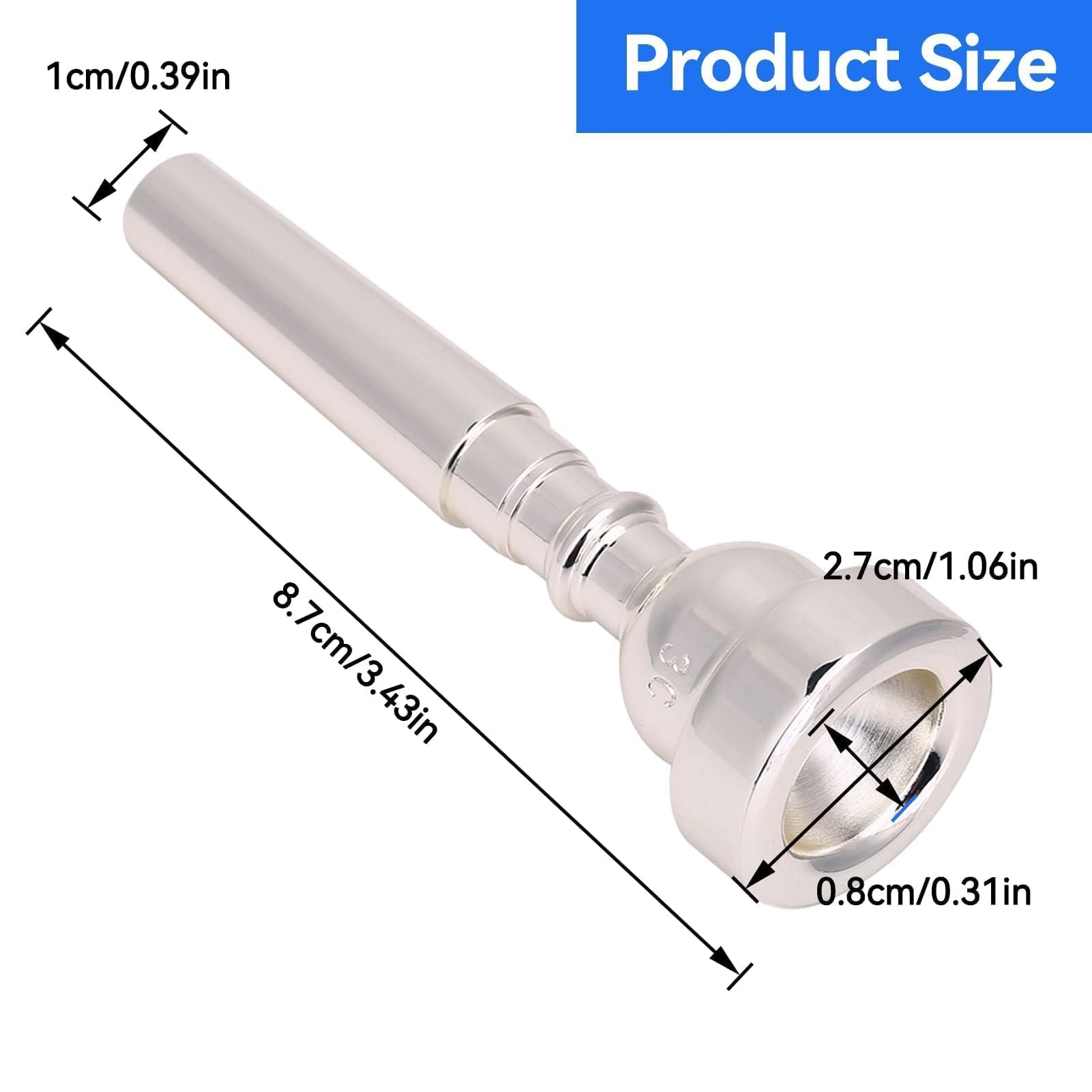 Bach Trumpet Mouthpiece 3C, New Silver Gold Plated Trumpet Mouthpiece 3C Size for Musical Instrument Accessory 3C Trumpet Mouthpiece (Silver)