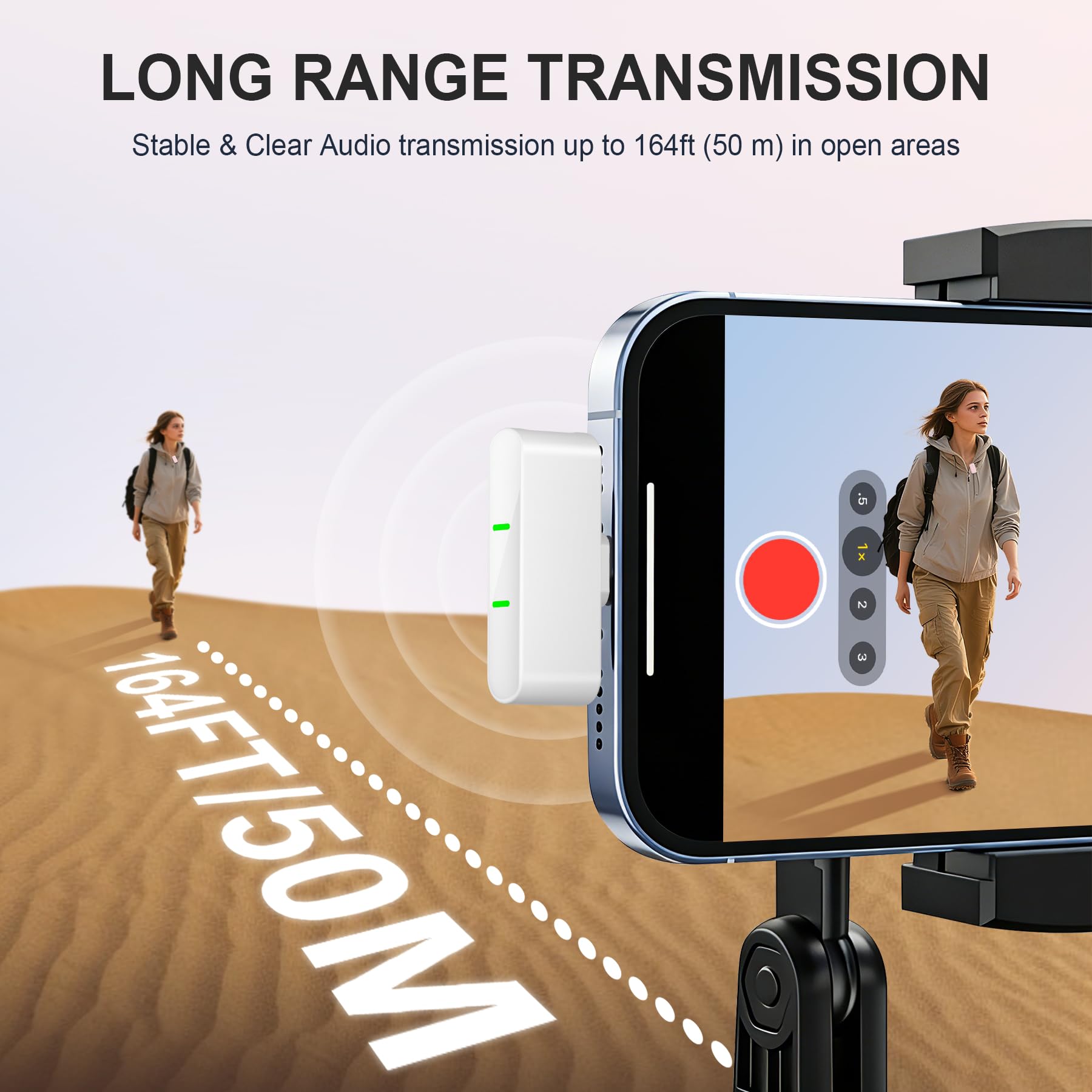 EX Wireless Lavalier Microphone System, Dual Clip-On Mics + Charging Case, 164ft Range Plug-and-Play for iPhone/Android, Advanced Noise Reduction, 48H Runtime-Video Recording, TikTok, YouTube, Pink