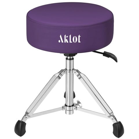 AKLOT Drum Throne, Hydraulic Round Drum Stool, 4.1in Memory Foam Seat, Adjustable Heavy Duty Chair 440 lbs Capacity for Adult Drummer Drum Set Practice, Recording and Live Performance Purple