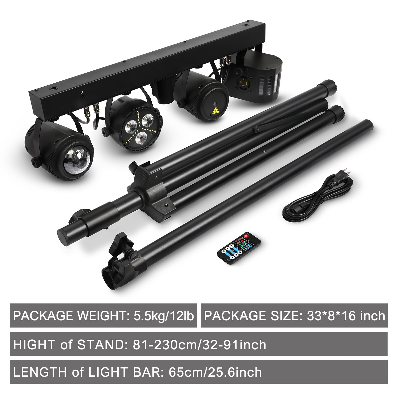 Telbum DJ Lights with Stand, Party Bar Gig Lighting Package with Carry Bag, Sound Activated Disco Lights for Parties DMX & Remote Control, LED Stage Lighting System for Booth, Band, Wedding, Shows