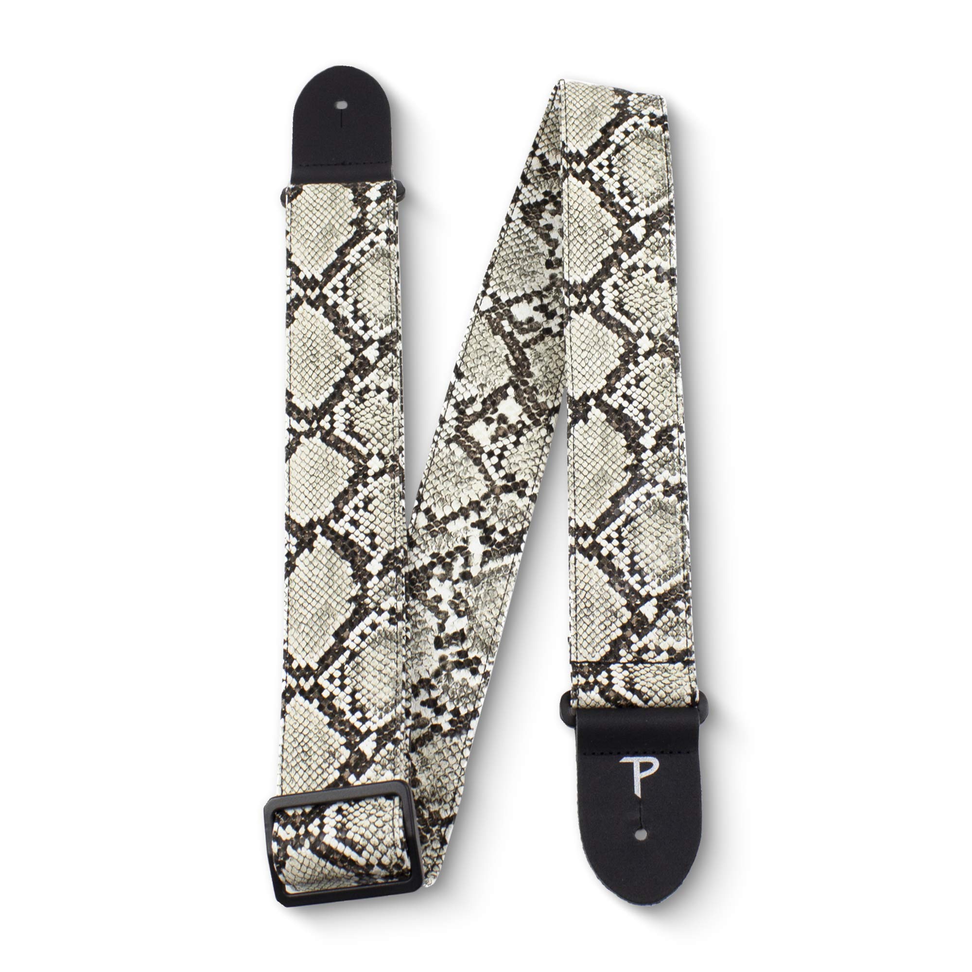 Perri’s Leathers Faux Snake Skin Guitar Straps, 39″ – 58″, Beige, Jacquard Patterned, Adjustable Length, Leather Ends, Non-Slip & Durable, Electric, Bass, Acoustic Guitar Strap