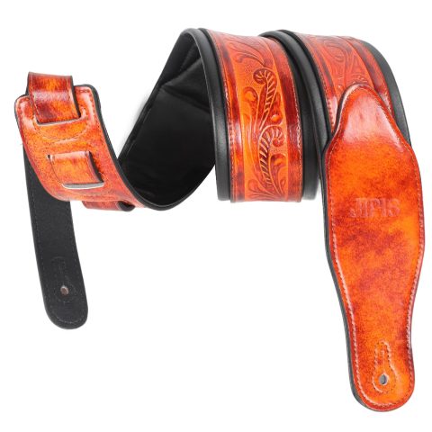 JIPIS Leather Guitar Strap,Vintage Bourbon Brown,2.75″ Handmade Padded Strap Classic Pattern for Bass,Electric&Acoustic Guitars (Light Bourbon Brown)