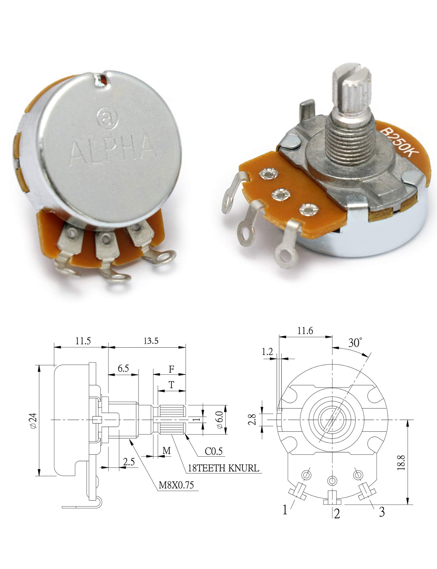 Metallor B250k Linear Potentiometer Guitar Tone Control Pot Alpha Pots