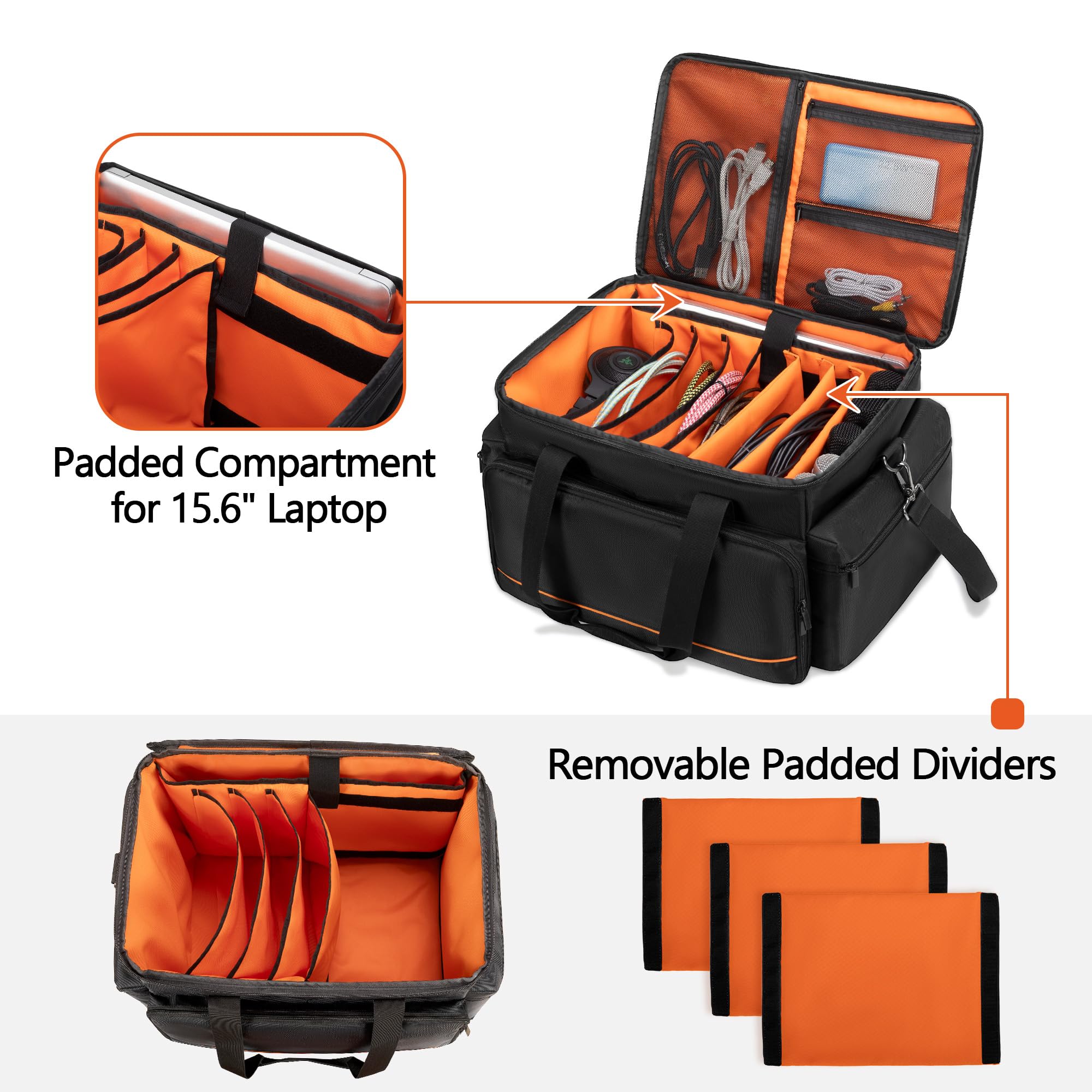 Trunab DJ Cable File Bag with Adjustable Dividers, 15.6” Laptop Sleeve